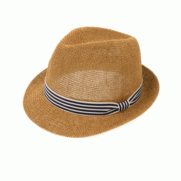 Fedora with Navy & White Striped Ribbon