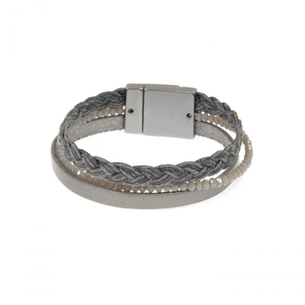 Grey Leather Braid Bracelet