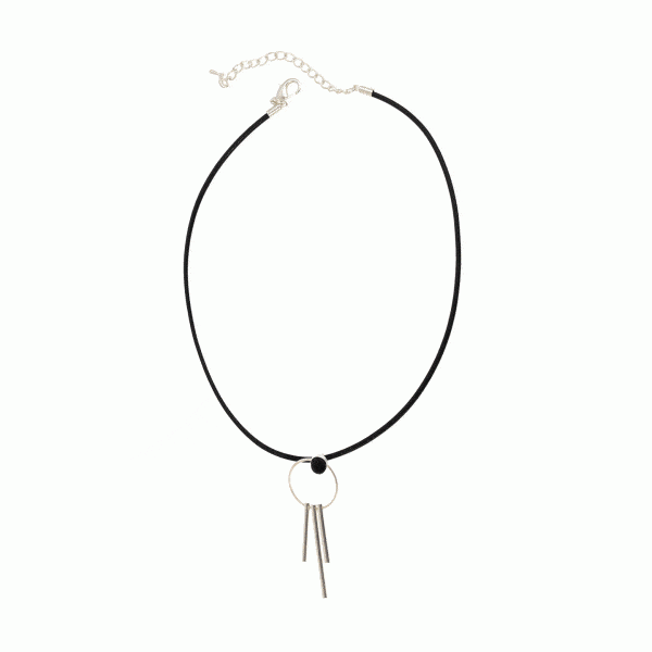 Black Leather Silver Fringe Necklace