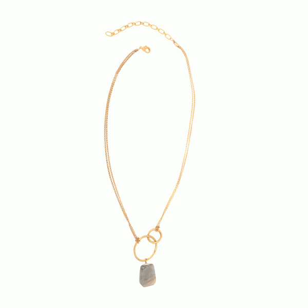 Gold Interlocking Hoops Natural Stone Drop Necklace