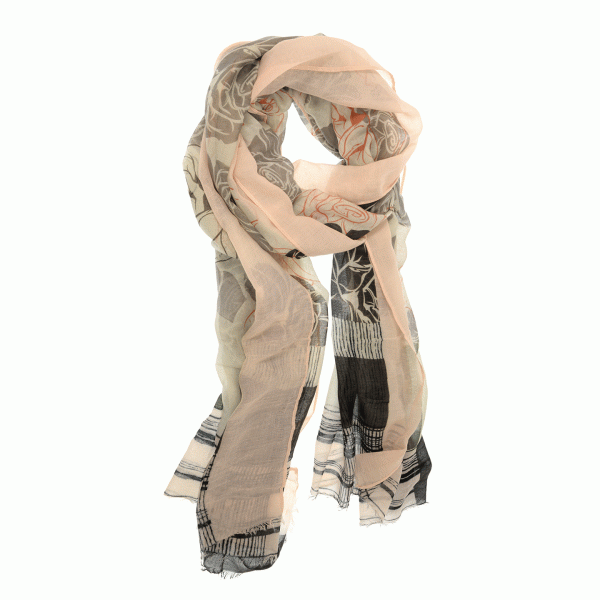 Peach Sketched Blooms Scarf